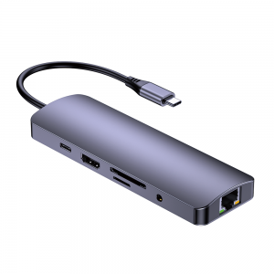 9 дар 1 USB Type-C ба HDMI + USB3.0 + RJ45 + маркази истгоҳи пайвасткунии аудио