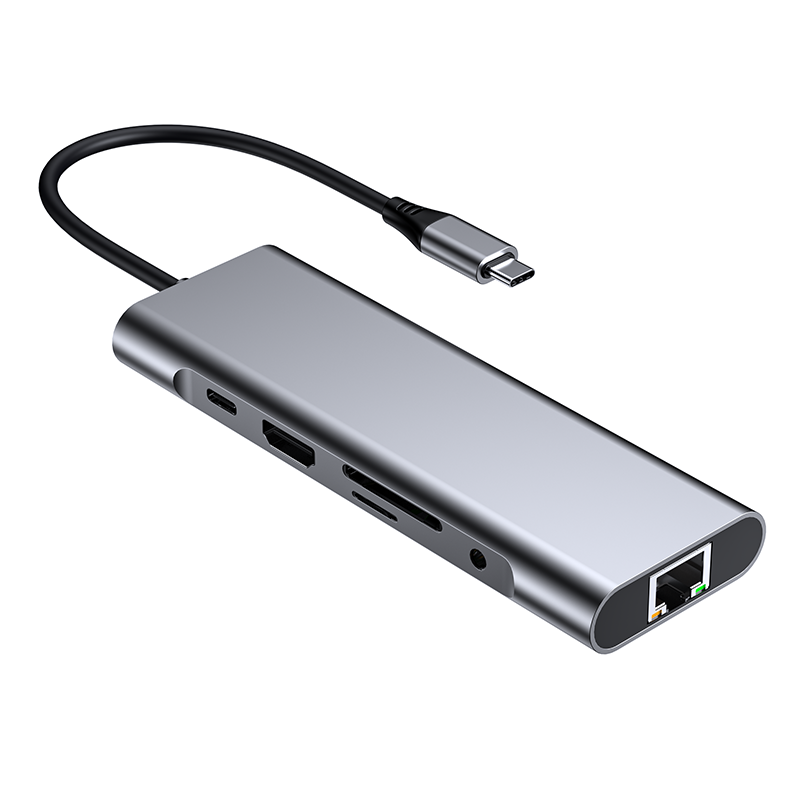 9 ইন 1 টাইপ-সি থেকে USB3.0+HDMI+RJ45+PD ডকিং স্টেশন