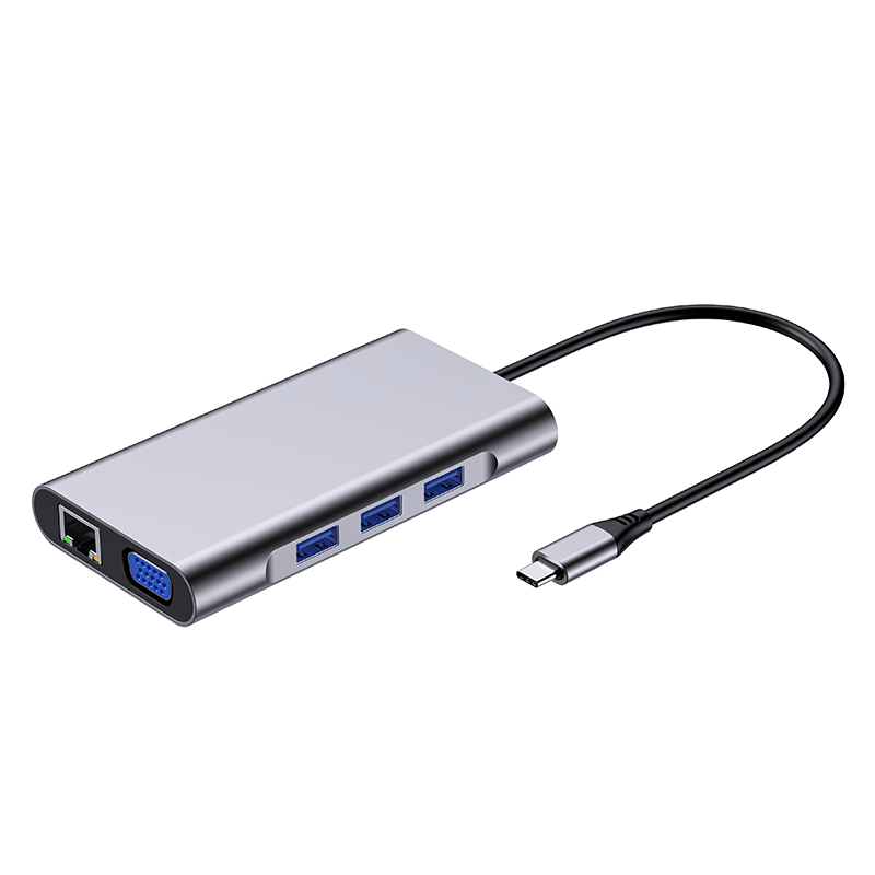 10 in 1 USB Type-C à RJ45+HDMI+VGA+SD/TF+Audio+PD Docking Station