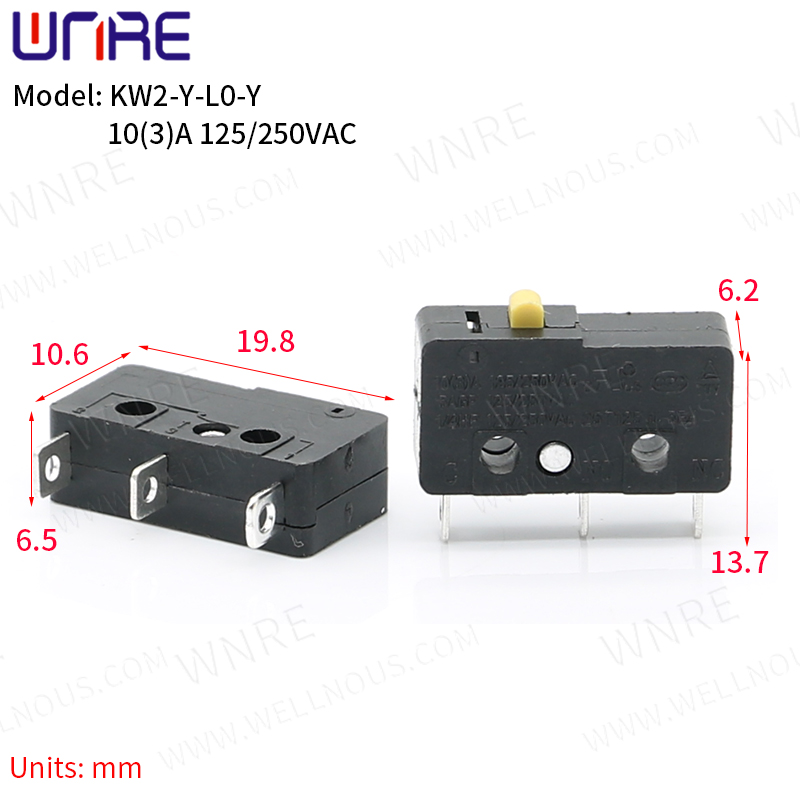 KW2-Y-L0-Y Micro interruptor contacto de cobre 3A 125/250V 3Pin Mini interruptor de límite interruptor de botón rápido