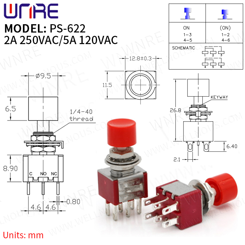 PS-622 Mini Toggle Switch 6 Pin 3 Position Latching Power Button Switch Car Boat Rocker Toggle Switch Electronic Gadgets