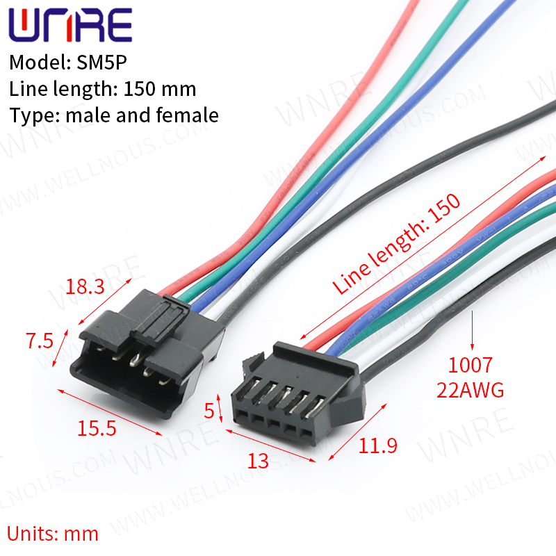 SM5P 150 mm kabel JST konektor muški+ženski