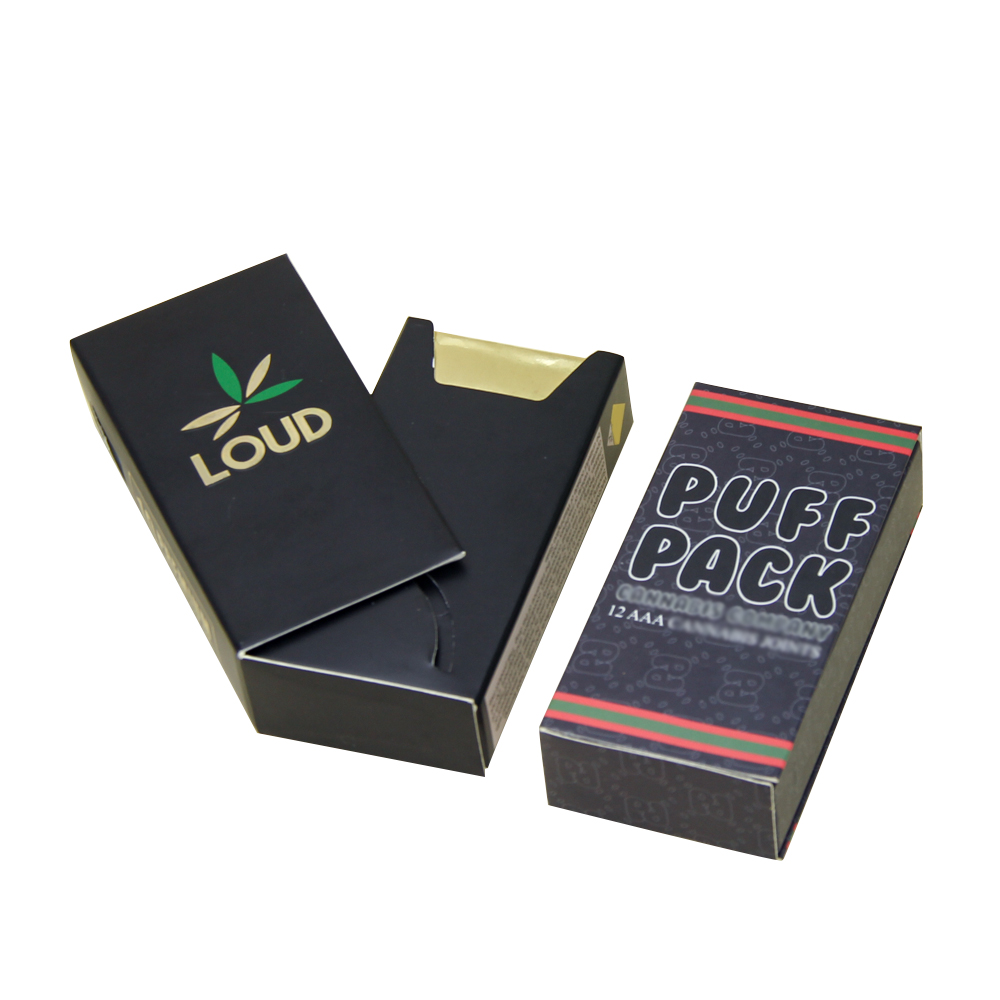Roxyrolla pielāgotā logotipa melna cigarešu tīšanas kastes iepakojums atvilktņu cauruļu kastes, bērniem drošs pirms tīšanas iepakojums ar sērkociņiem