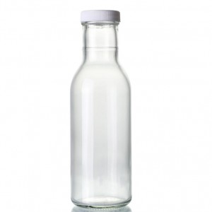 12oz Ring Glass 350ml Sauce Bottle with White Plastic Lid