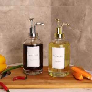 2 Pack 500ml Round Hand Soap Oil Dispenser Glass Bottle With Pump
