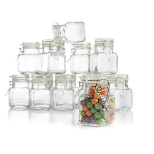 Square 4 oz Glass Spice Jars with Hinged Lids For Kitchen