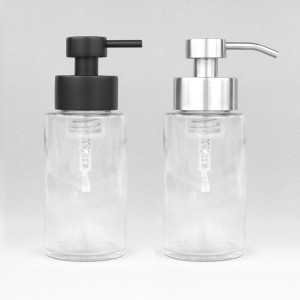 Clear 350ml Cylinder Hand Soap Bottle with Stainless Steel Foaming Pump