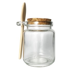 8.5OZ Clear Glass Storage Jar with Cork Stopper and Wooden Spoon