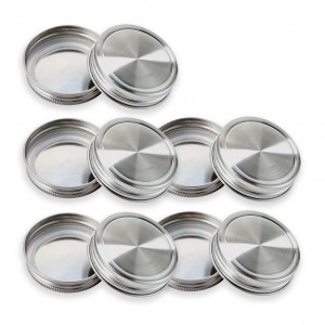 Rustproof 304 Stainless Steel Mason Jar Lids Storage Caps with Silicone Seals for Regular Mouth