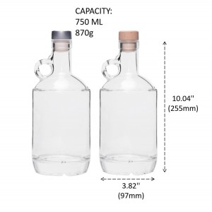 Durable Clear 750 ml Round Shape Liquor Bottle With Handle