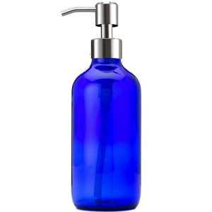 8oz Cobalt Blue Boston Round Glass Bottle with Hand Soap Dispenser Pump