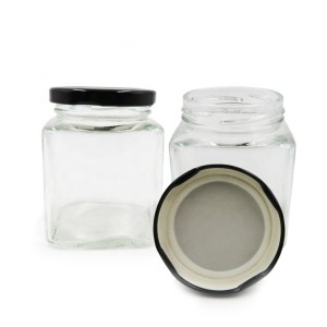 Wholesale Empty Square Glass Honey Jar Glass Candle Jar with Black Metal Lid