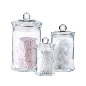 Glass Apothecary Jars Cotton Jar Bathroom Storage Organizer Canisters
