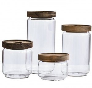 Borosilicate Glass Food Storage Jar with Wood Lid 250ml 480ml 750ml 950ml