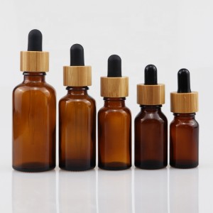 Empty Cosmetic Glass Dropper Bottle bamboo amber Essential Oil Bottle