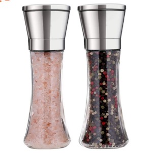 Refillable 180ml glass jar with spice grinder stainless steel salt pepper grinders set