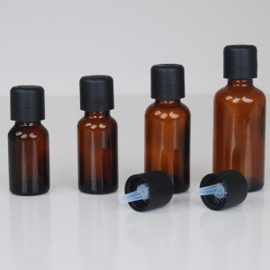 Amber glass round bottle with short dropper pilfer proof cap for essential oil CBD