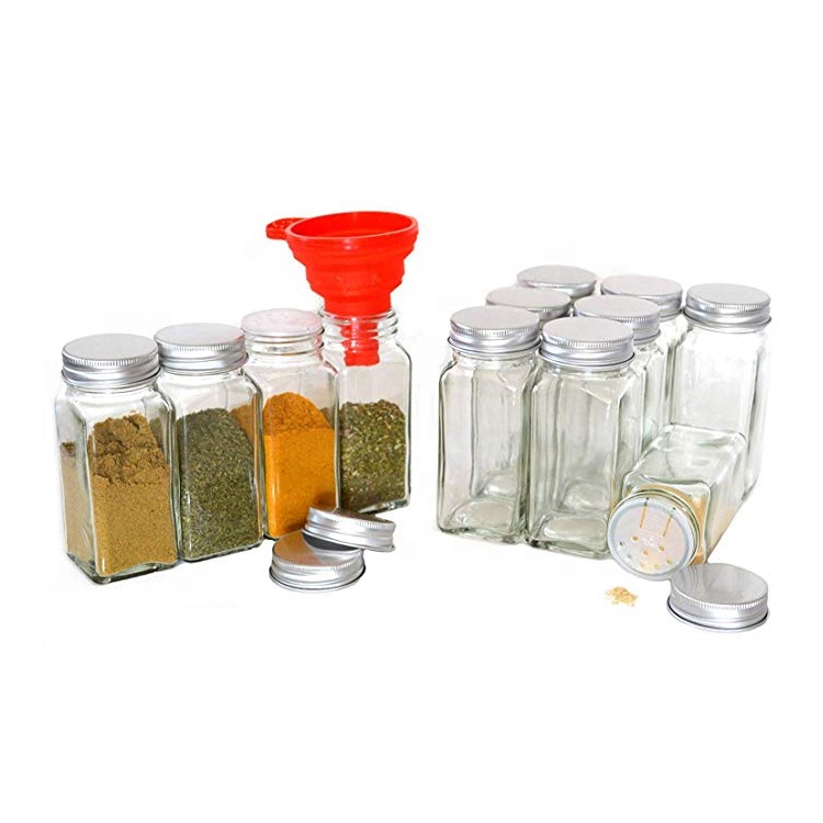 SpiceLuxe Premium Spice Jar Set -14 Empty Square Glass Jars, Black