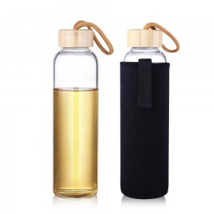 Water Bottle Glass Reusable High Borosilicate 550ml Bamboo Cap