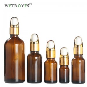 Amber Glass Bottle for Essential Oil with Gold Dropper