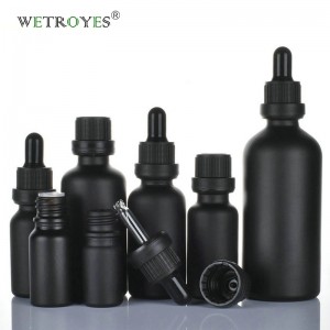 Matte Black Glass Bottle Essential Oil with Screw Cap and Dropper