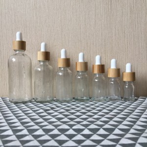 Clear Glass Dropper Bottle with Bamboo Dropper Lid for Essential Oil