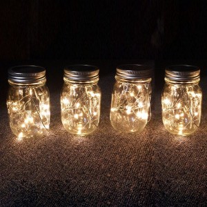Solar Lanterns Mason Jar Hanging Lights, 30 LED Lights String Fairy Firefly Starry Jar Lights