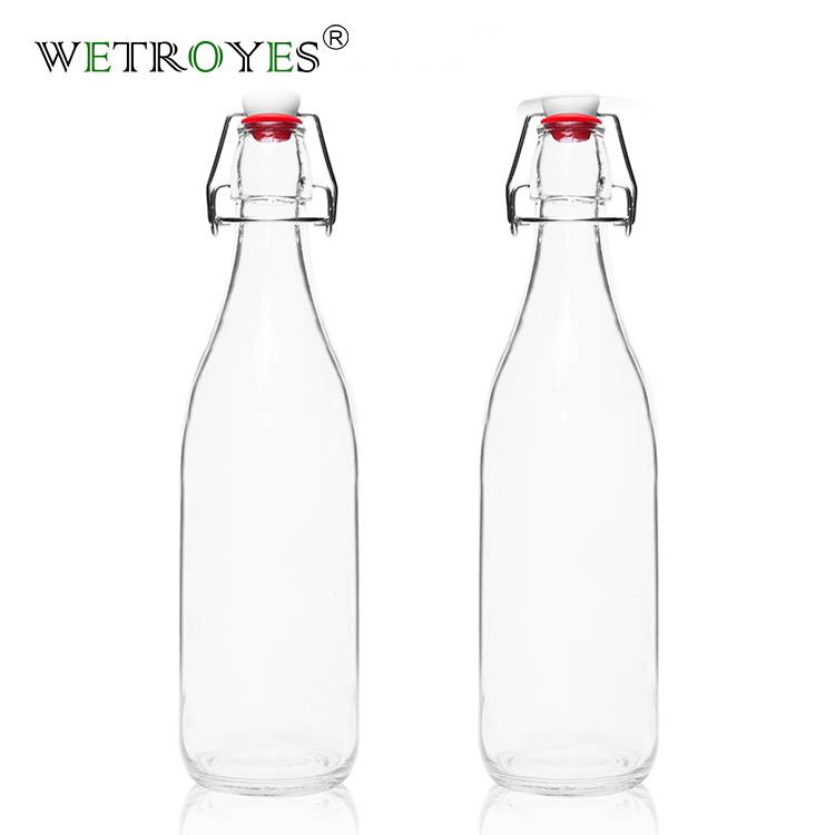8.5 oz (250 ml) Flask Clear Glass Bottle with Swing Top