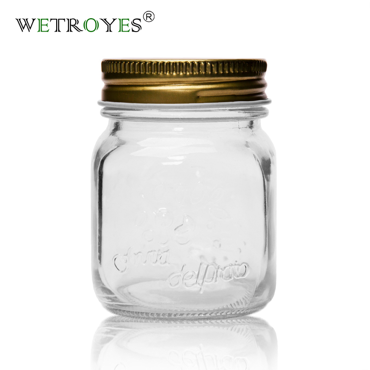 Food Storage 150ml Embossed Glass Mason Jars with Metal Lids Featured Image