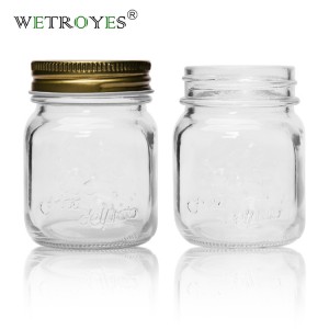 Food Storage 150ml Embossed Glass Mason Jars with Metal Lids
