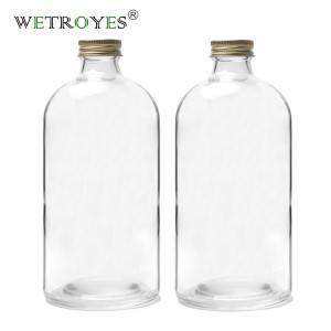 16oz 500ml Clear Boston Round Glass Bottle for Juice Beverage