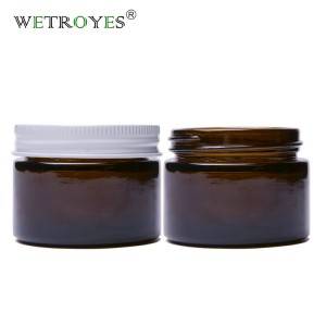 Factory Price 1oz 30ml Amber Glass Cream Jar with White Metal Lid