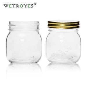 Pickles Jar 10oz 300ml Embossed Glass Mason Jars with Metal Screw Cap