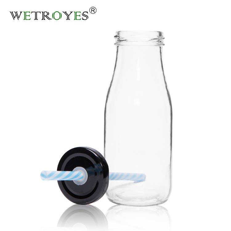 330ml Milk Glass Bottles for Milk Juice with Metal Lids Featured Image