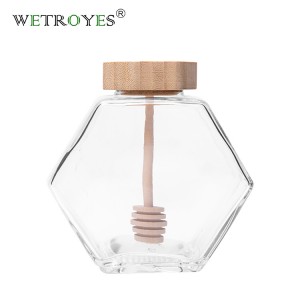 220ml Airtight Glass Container Hexagonal  Honey Glass Jar With Cork Lid