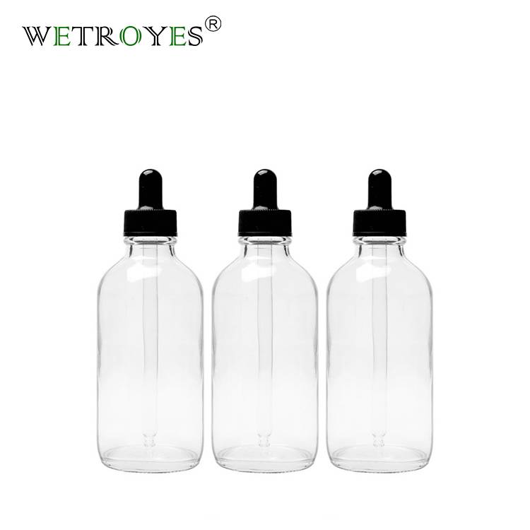 4 oz Clear Boston Round Bottle with Black Glass Dropper for CBD Oil Featured Image