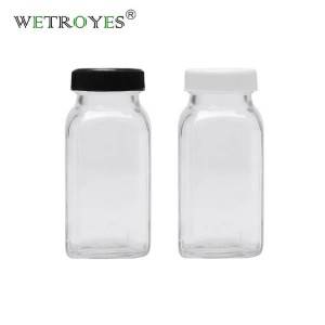 6OZ French Square Beverage Glass Bottle With Plastic Cap