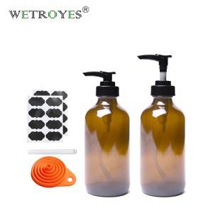 Factory supply 8oz 240ml Amber Round Glass Soap Dispenser Bottles