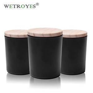 Luxury Matte Black Glass Candle Jar Container with Bamboo Lids
