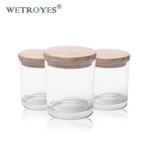 8oz 240ml Clear Glass Container Jar for Candle Making with Bamboo Lid