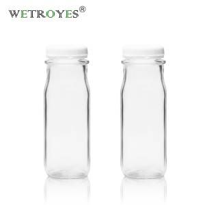 8oz 12oz Square Glass Milk Bottle with Plastic Lid