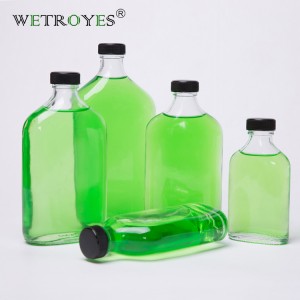 Amazon Hot Sale 250ml Clear Square Flask Flat Glass Bottle For Liquor Beverage