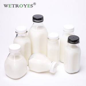 300ml 500ml Clear Glass Milk Juice Bottle with White Plastic Lid