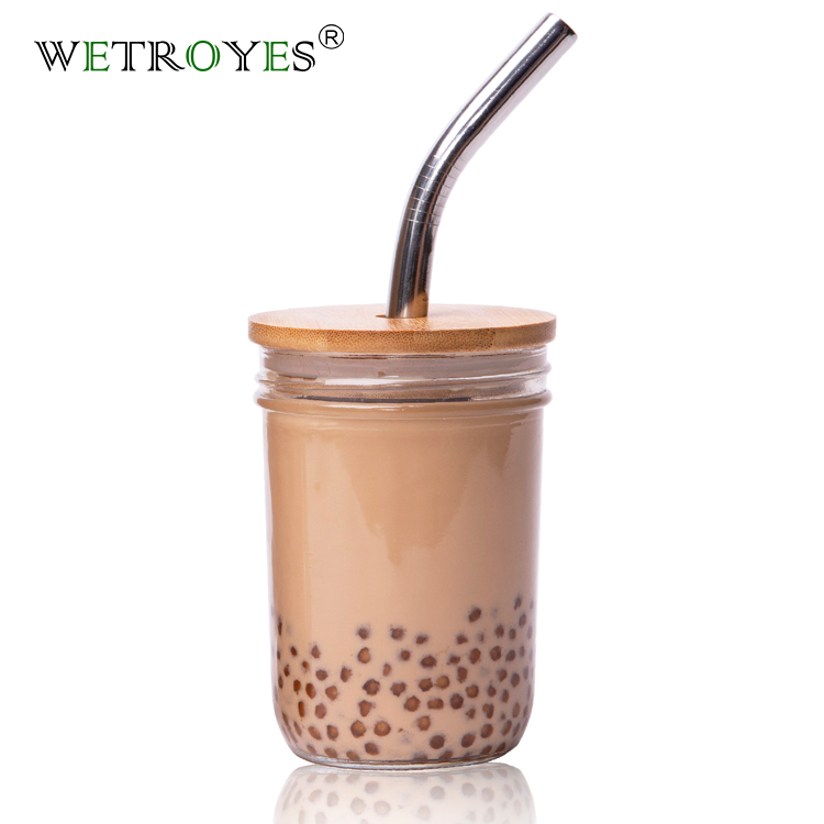 750ML Drinking Cup Bubble Tea Glass Cup With Bamboo Lid Reusable Glass Boba  Smoothie Cup With