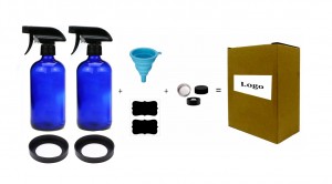 16oz Cobalt Blue Boston Round Glass Bottles with Trigger Sprayer Amazon Sales Pack of 2