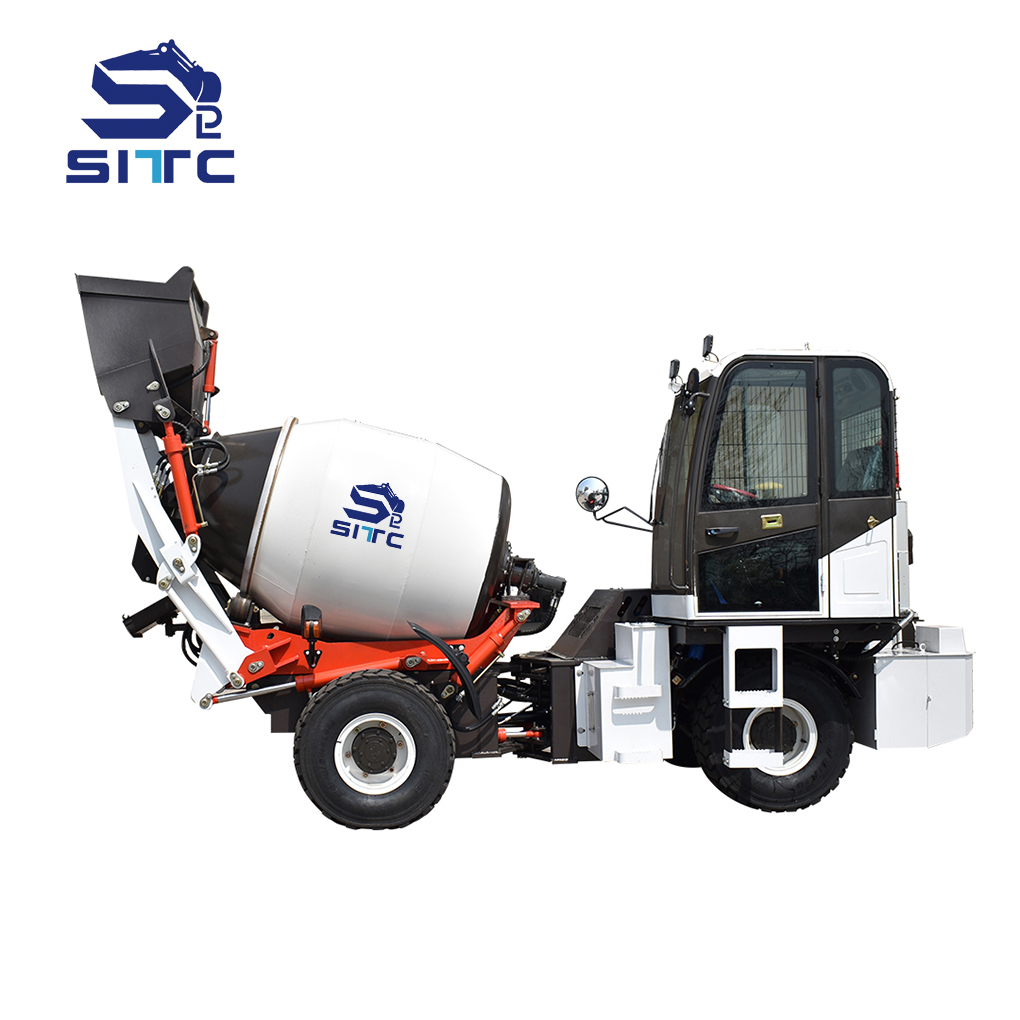 1cbm auto feed concrete mix truck with loader bucket