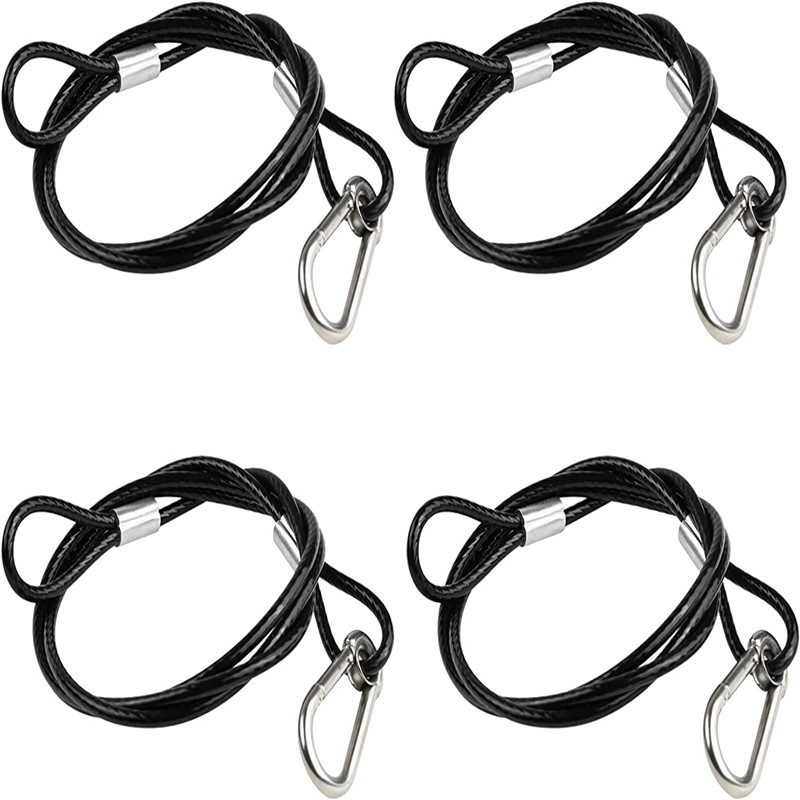 39.4″ Safety Cable Black Coated Stainless Steel Security Cable with Carabiner Lock, 110lb Safety Rope for DJ Stage Light LED Par Light Moving Head Light Bicycle Luggage(4 PCS)