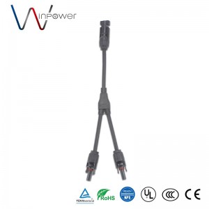 y-splitter 1 si 2 okun paneli oorun IP67 Wire Pv Parallel Connector akọ si 2 abo ijanu okun Oorun