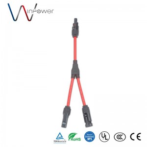 y-splitter 1 ka 2 kabel panel surya IP67 Kawat Pv Parallel Panyambung jalu jeung 2 bikang abah kabel surya