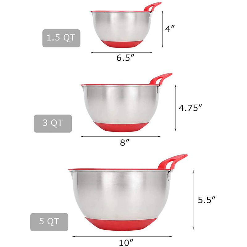 Nou Design Boluri De Mixare Set De 3 Boluri De Salată De Bucătărie Bol De Amestecare Din Oțel Inoxidabil Cu gura și mâner